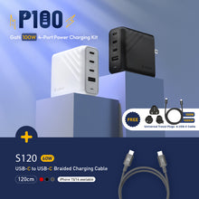 Load image into Gallery viewer, P100 4-Port Power Charging Kit + CASA S120 USB-C to USB-C 60W Braided Charging Cable (120CM)