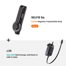 Load image into Gallery viewer, SELFIE Go - Pocket Magnetic Tripod Selfie Stick (64 cm) + L35 GaN 35W Wall Charger with Built-In USB-C Cable
