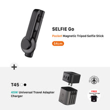 Load image into Gallery viewer, SELFIE Go - Pocket Magnetic Tripod Selfie Stick (64 cm) + OMNIA T45 Universal Travel Adapter
