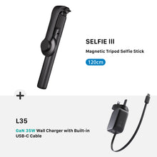 Load image into Gallery viewer, SELFIE III - Magnetic Tripod Selfie Stick (120 cm) + L35 GaN 35W Wall Charger with Built-In USB-C Cable