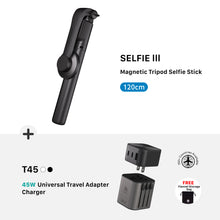 Load image into Gallery viewer, SELFIE III - Magnetic Tripod Selfie Stick (120 cm) + OMNIA T45 Universal Travel Adapter