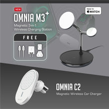 Load image into Gallery viewer, OMNIA M3+ Magnetic 3-in-1 Wireless Charging Station (Apple MFW-Certified) + OMNIA C2 Magnetic Wireless Car Charger