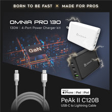 Load image into Gallery viewer, OMNIA Pro 130 - 130W 4-Port Power Charger + PeAk II C120B USB-C to Lightning Cable (1.2M)