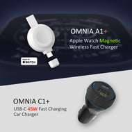 OMNIA A1+ Apple Watch Magnetic Wireless Fast Charger + OMNIA C1+ 45W PD/QC Fast charging Car Charger