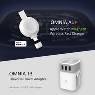 OMNIA A1+ Apple Watch Magnetic Wireless Fast Charger + OMNIA T3 Universal Travel Adapter