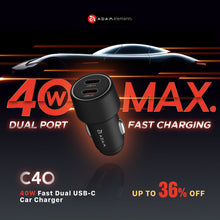 Load image into Gallery viewer, C40	40W Fast Dual USB-C Car Charger
