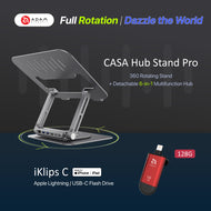 CASA Hub Stand Pro USB-C 6-in-1 Laptop Stand Hub + iKlips C Apple Lightning/USB-C Flash Drive