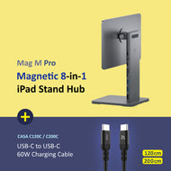 Mag M Pro Magnetic 8-in-1 iPad Stand Hub + CASA C120C / C200C USB-C to USB-C 60W Charging Cable (1.2 / 2M)