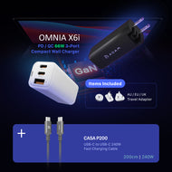 OMNIA X6i PD / QC 66W Compact Wall Charger + CASA P200 USB-C to USB-C 240W Braided Charging Cable (200CM)