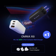 Load image into Gallery viewer, OMNIA X6i PD / QC 66W Compact Wall Charger + EVE II  Bluetooth Transmitter &amp; Receiver
