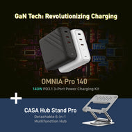 OMNIA Pro 140 140W 3-Port Power Charging Kit＋CASA Hub Stand Pro USB-C 6-in-1 Laptop Stand Hub