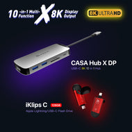 CASA Hub X DP - USB-C 8K 10-in-1 Hub + iKlips C 128GB Apple Lightning/USB-C Flash Drive