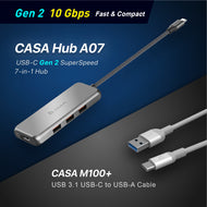CASA Hub A07 USB-C Gen2 SuperSpeed 7-in-1 Hub + CASA M100+ USB-C to USB-A Cable (1M)