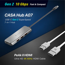 Load image into Gallery viewer, CASA Hub A07 USB-C Gen2 SuperSpeed 7-in-1 Hub + PeAk II Ultra HD 4K 60Hz HDMI Cable (2M)
