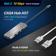 CASA Hub A07 USB-C Gen2 SuperSpeed 7-in-1 Hub + PeAk II Ultra HD 4K 60Hz HDMI Cable (2M)
