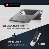 CASA Hub Stand USB-C 5-in-1 Laptop Stand Hub + iKlips DUO+ 128GB Apple Lightning iOS Flash Drive (Black)