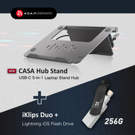 CASA Hub Stand USB-C 5-in-1 Laptop Stand Hub + iKlips DUO+ 256GB Apple Lightning iOS Flash Drive (Black)