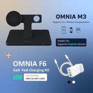OMNIA M3 Magnetic 3-in-1 Wireless Charging Station + OMNIA F6 65W Super Charging Kit-UK Plug