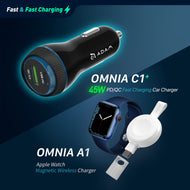 OMNIA C1+ 45W  PD/QC Fast charging Car Charger + OMNIA A1 Apple Watch Magnetic Wireless Charger