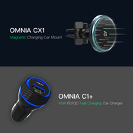 OMNIA CX1 Magnetic Charging Car Mount + OMNIA C1+ 45W PD/QC Fast charging Car Charger