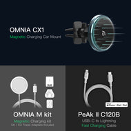 OMNIA CX1 Magnetic Charging Car Mount ＋ OMNIA M Kit Magnetic Charging Kit ＋ PeAk II C120B USB-C to Lightning Cable (1.2M)