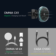Load image into Gallery viewer, OMNIA CX1 Magnetic Charging Car Mount ＋ OMNIA M Kit Magnetic Charging Kit ＋ CASA C120C USB-C to USB-C 60W Charging Cable (1.2M)
