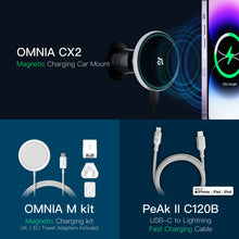 Load image into Gallery viewer, OMNIA CX2 Magnetic Charging Car Mount ＋ OMNIA M Kit Magnetic Charging Kit ＋ PeAk II C120B USB-C to Lightning Cable (1.2M)
