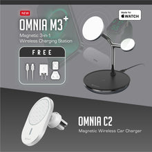 Load image into Gallery viewer, OMNIA M3+ Magnetic 3-in-1 Wireless Charging Station (Apple MFW-Certified) + OMNIA C2 Magnetic Wireless Car Charger
