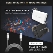 Load image into Gallery viewer, OMNIA Pro 130 - 130W 4-Port Power Charger + PeAk II C120B USB-C to Lightning Cable (1.2M)
