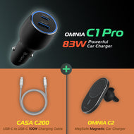 OMNIA C1 Pro - 83W Powerful Car Charger + OMNIA C2 Magnetic Car Charger + CASA C200 USB-C to USB-C 100W Charging Cable