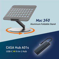Mac 360 Aluminum Foldable Stand + CASA Hub A01s USB-C 4K 6-in-1 Hub