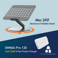 Mac 360 Aluminum Foldable Stand + OMNIA Pro 130 - 130W 4-Port Power Charger